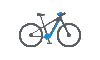 Gray bicycle with eBike Flow System highlighted in blue