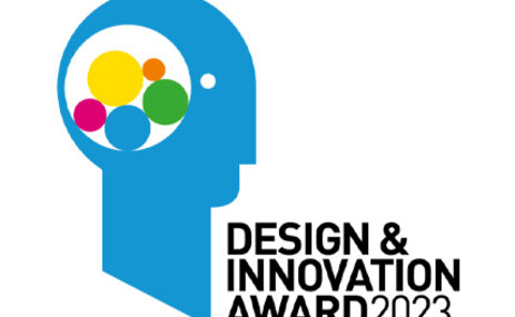 Icon mit dem Text "DESIGN & INNOVATION AWARD 2023": Ein blaues Symbol, das die Umrisse eines Kopfes darstellt. Im Inneren des Kopfes sind bunte Kreise zu sehen.
