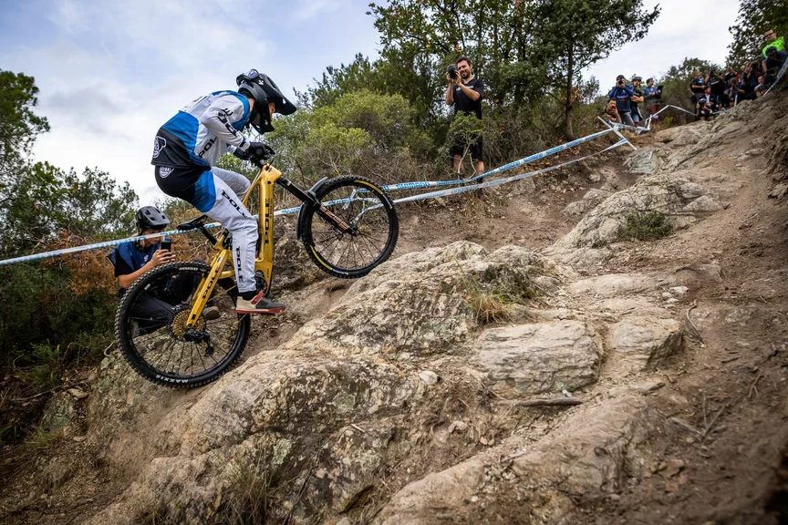 A Bosch-powered eMTB tackling the uphill stage of the EWS-E.