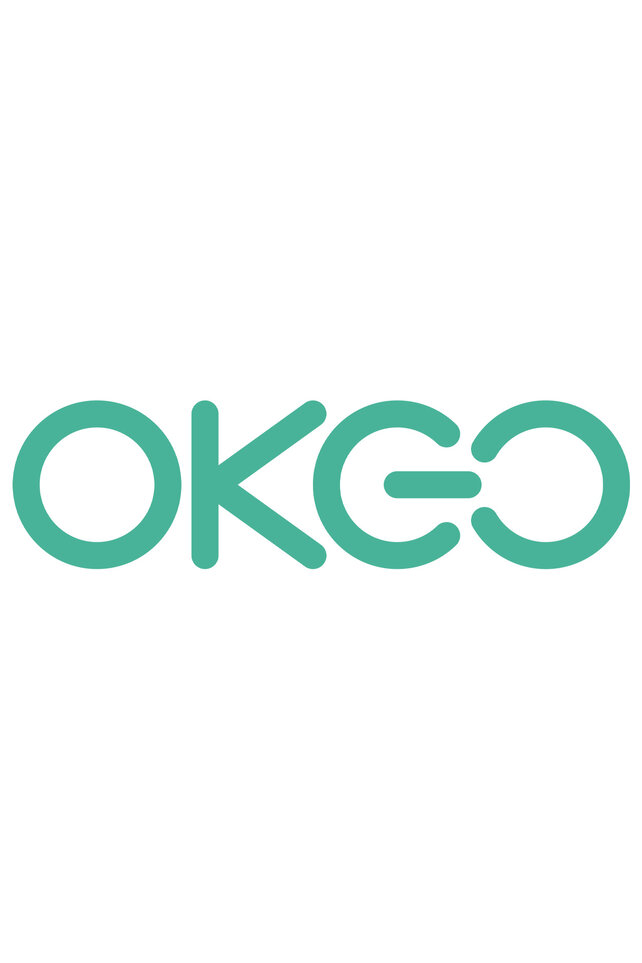 Le logo « OKGO » en vert sur fond blanc.