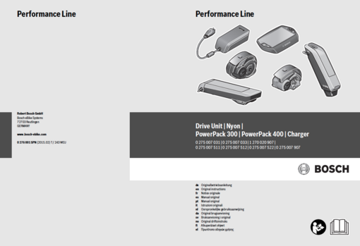 Bedienungsanleitung eBike Drive Unit Performance Line mit Nyon Modelljahr 2015