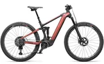 Isolated red eMountain bike against a white background.