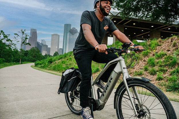 A man is seen enjoying a ride on a Bosch-powered eBike in Houston, Texas.