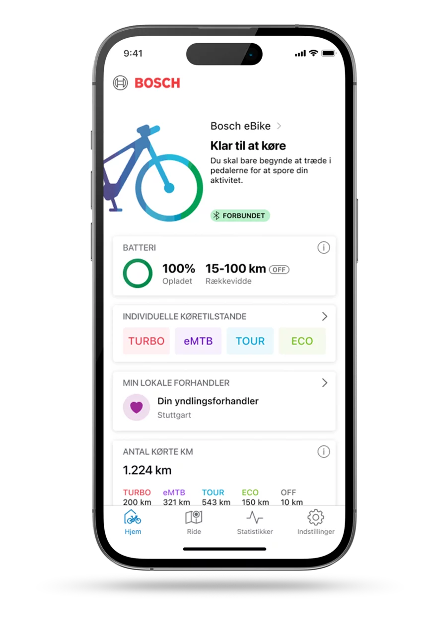 Afklippet smartphone med åben eBike FlowApp hjemmeside.