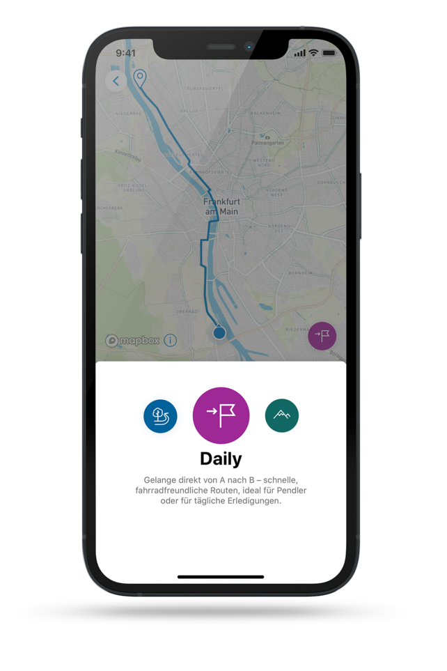 Routenprofil "Daily" in der eBike Flow App freigestellt auf hellgrauem Hintergrund. 