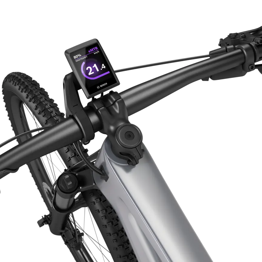 Zooma in på styret på en frilagd elcykel där en Kiox 300 syns.