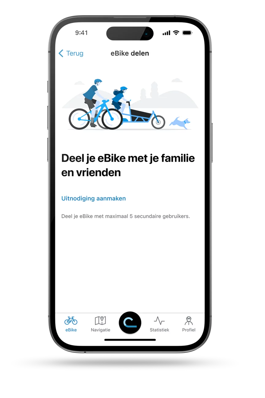 eBike Flow-app: schermopname van de functie "Share eBike".