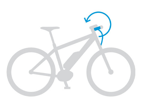 Illustration graphique d'un vélo à assistance électrique avec mise en évidence de la poignée tournante.
