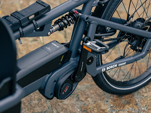 Close-up of the frame with drive unit and battery on a Cargo eBike.