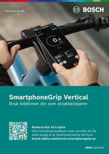 SmartphoneGrip Vertical er festet til sykkelstyret og viser Ride-skjermen.