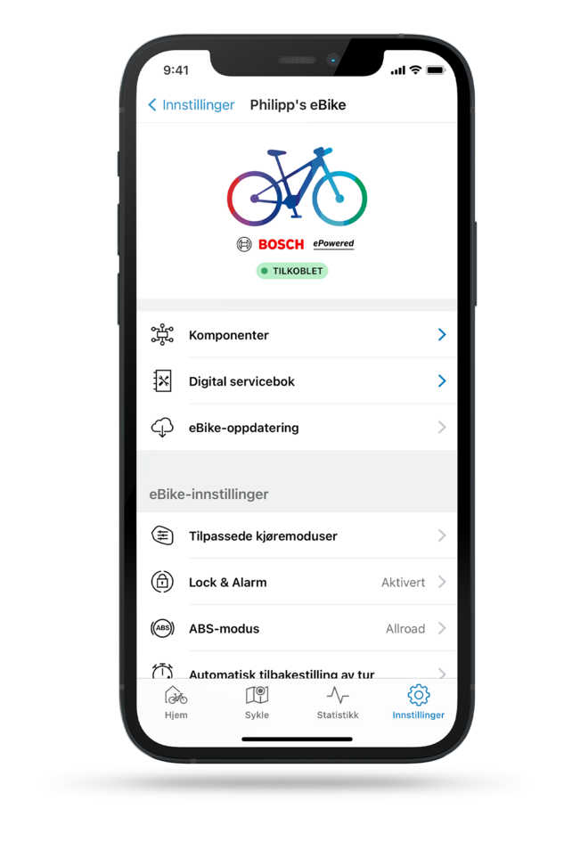 Freistående smarttelefon som viser innstillingsmulighetene i FlowApp.