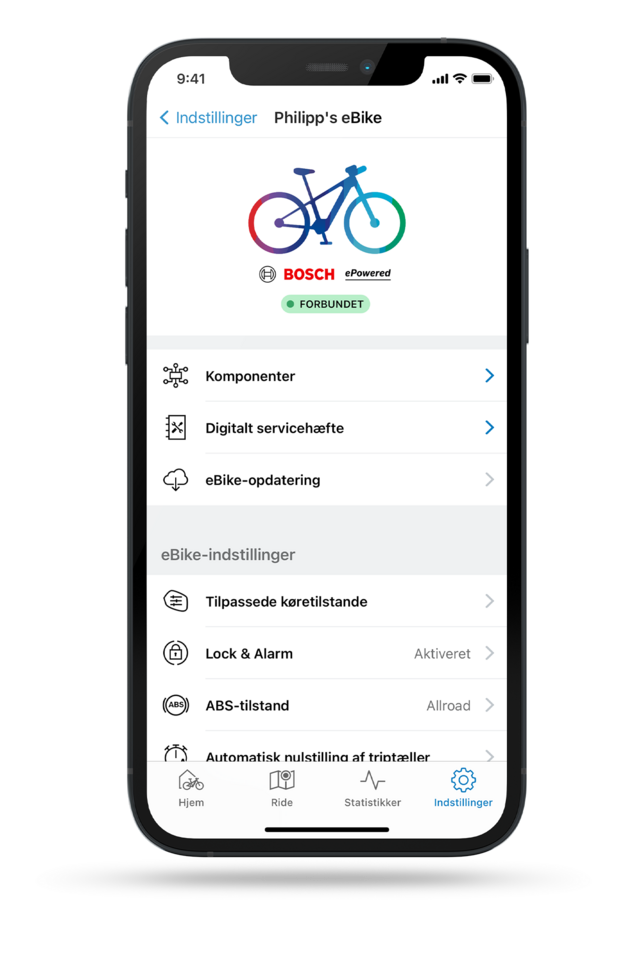 Fritlagt smartphone, der viser indstillingsmulighederne i FlowApp.