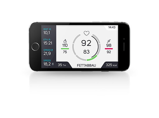 Ein Smartphone mit der COBI.bike App, die Fitnessdaten des Pedelec-Fahrers anzeigt