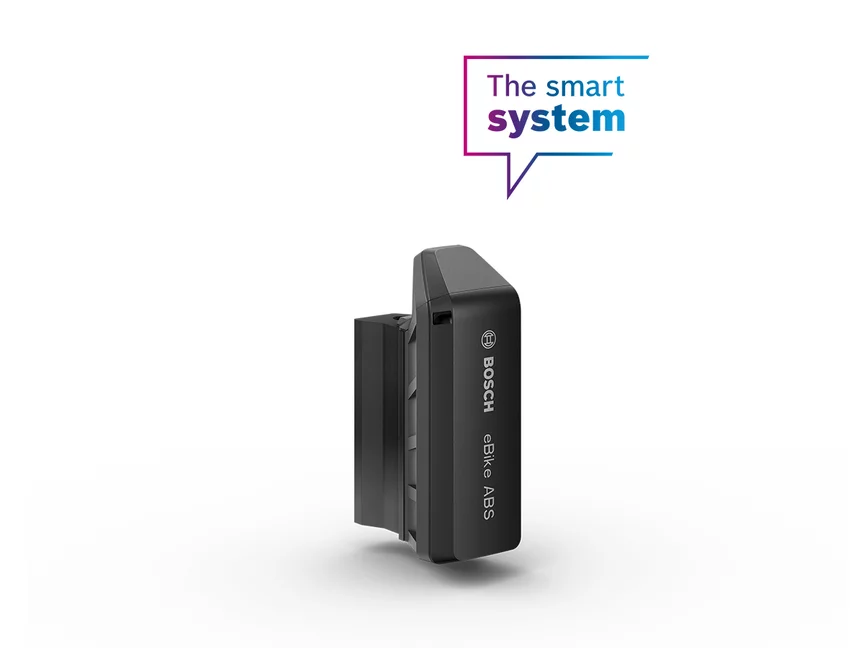Bosch eBike ABS cropped with speech bubble 'The smart system' on a white background.
