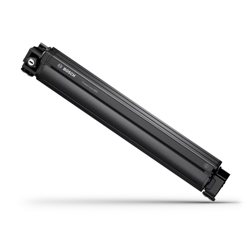 Batterie de VAE PowerTube 625 en détourage sur fond blanc.