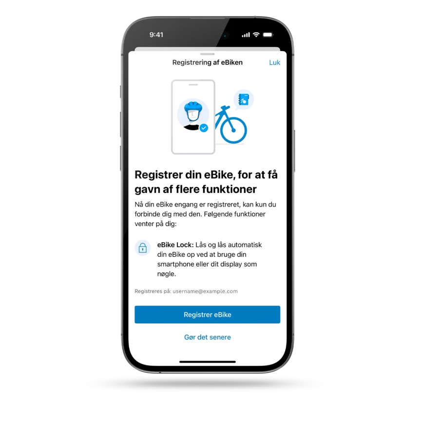 På en frigjort smartphone kan man se muligheden for at registrere en eBike.