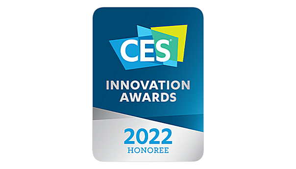 Icon featuring the text "CES INNOVATION AWARDS 2022 HONOREE" on a blue-silver background.