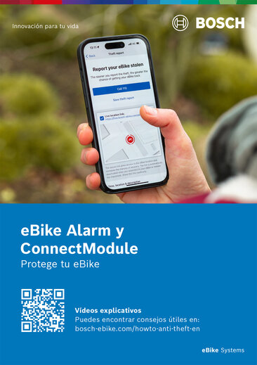 Imagen de producto de folleto eBike Alarm y módulo Connect.