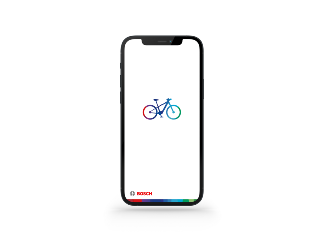 Cropped phone featuring a colourful eBike graphic and bottom left the Bosch logo.