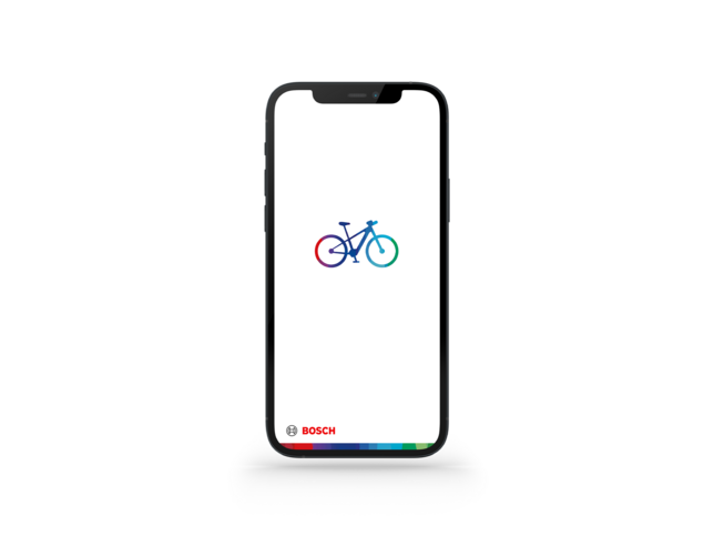 Cropped phone featuring a colourful eBike graphic and bottom left the Bosch logo.