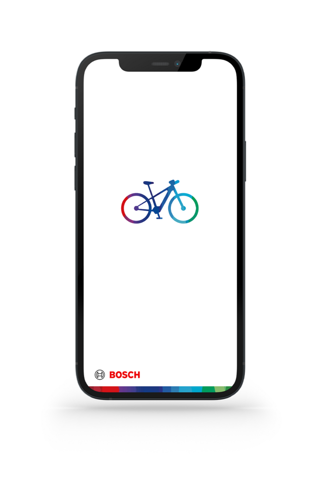 Cropped phone featuring a colourful eBike graphic and bottom left the Bosch logo.