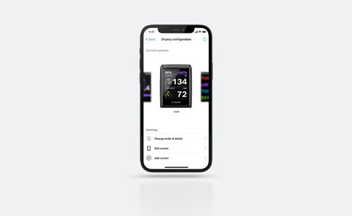 Screenshot of the smartphone display, showing the display configuration in the eBike Flow app, including possible settings.