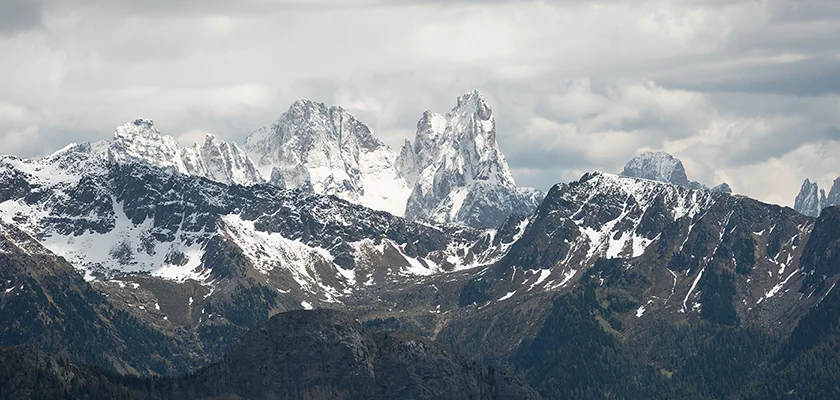 A snow-covered mountain range.