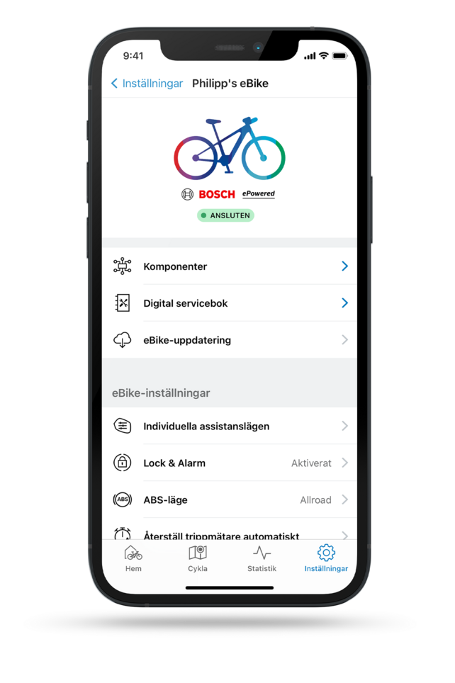 Frilagt smartphone som visar inställningsmöjligheterna i FlowApp.