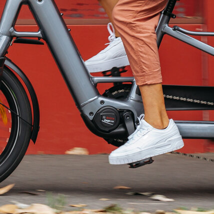 Nahaufnahme eines eCargo Bikes mit Fokus auf die Cargo Line.