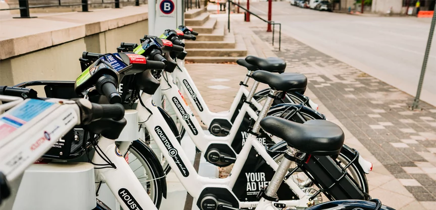 Houston Rideshare eBikes parked by the street