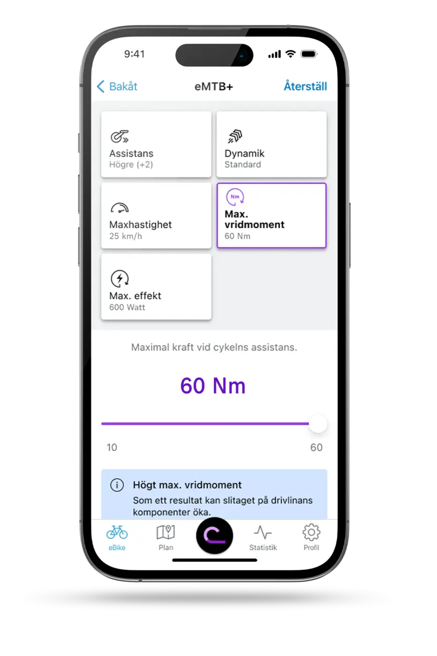 Skärmbild av telefon display som visar ström/kraft/effekt-alternativ och inställningar.