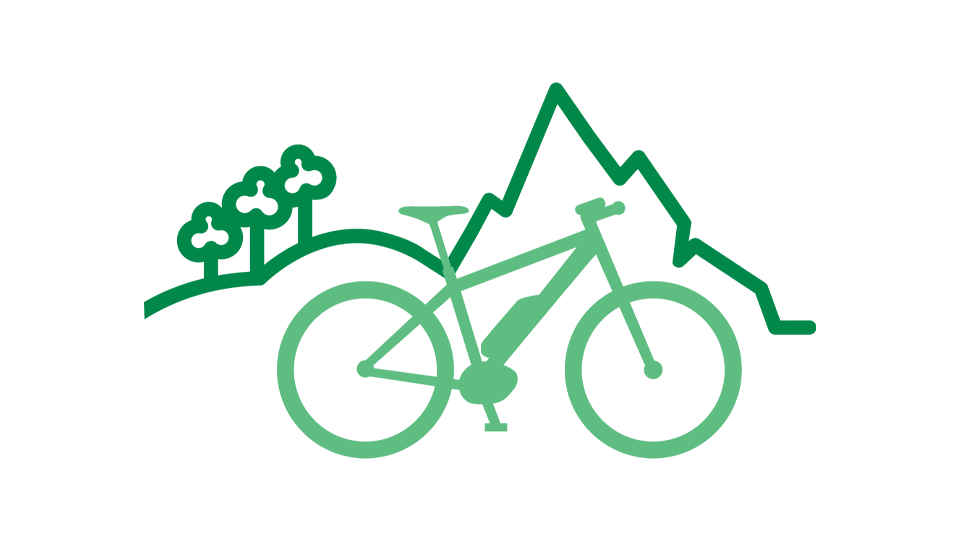 Graphic representing eco-friendly eBiking in a natural context