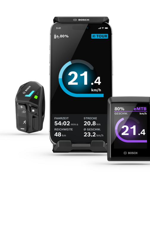 Das Kiox 300, das SmartphoneGrip Vertical mit eingesetzten Smartphone und der LED Controller werden freigestellt dargestellt.