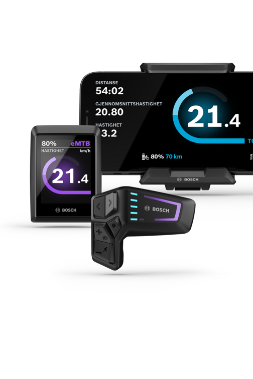 Kiox 300, en SmartphoneGrip med innsatt smarttelefon og LED Remote vises fritt.