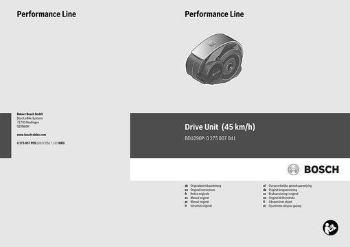Bedienungsanleitung eBike Drive Unit Performance Line Speed Modelljahr 2018