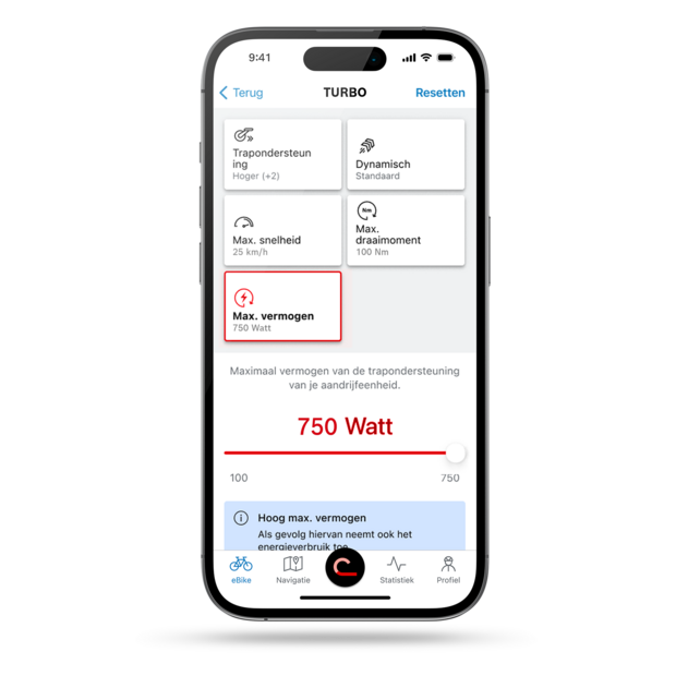 Schermopname van de smartphone display, die de opties en instellingen van de vermogen laat zien.