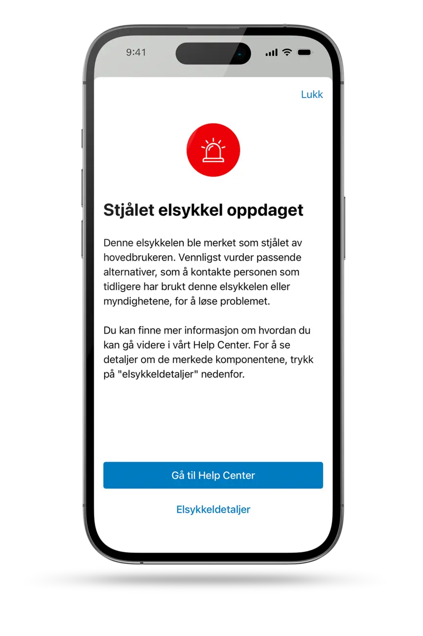 Advarsel om stjålet elsykkel og hva du gjør videre.