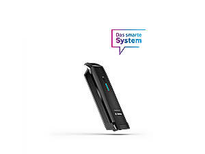 Freigestellte Darstellung des PowerPack 400 auf weißem Hintergrund mit Sprechblase 'Das smarte System'.