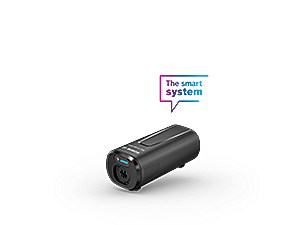 Freigestellte PowerMore 250 auf hellgrauem Hintergrund mit Sprechblase 'Das smarte System'.