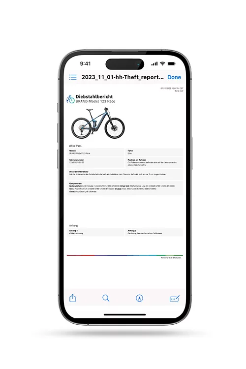 Raport o kradzieży można zobaczyć w aplikacji eBike Flow na smartfonie bez blokad.
