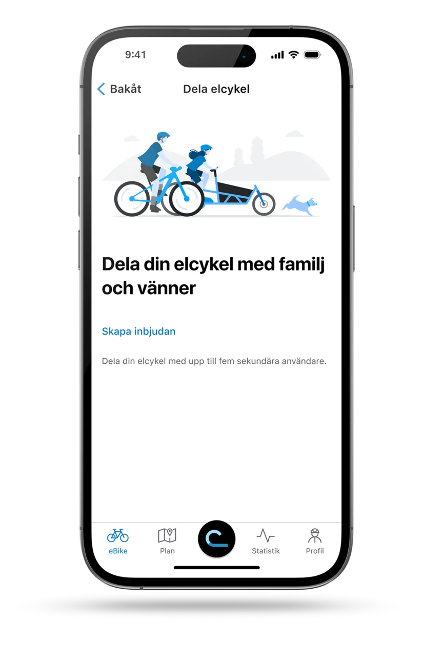 eBike Flow-app: skärm av funktionen "Dela elcykel (/eBike)".
