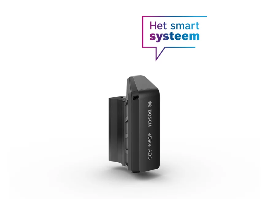 Bosch eBike ABS wordt geïsoleerd weergegeven met de tekstballon 'Het slimme systeem' op een witte achtergrond.