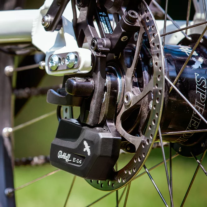 Close-up of a Rohloff switching control unit on an eBike.