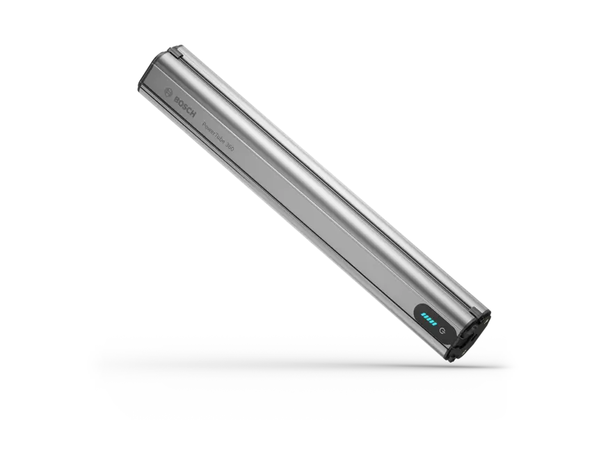 Bosch eBike battery (PowerTube 360) with gray print.