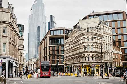 A street in the London city centre. 
