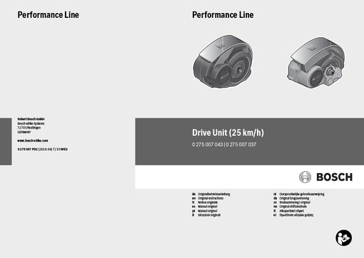 Bedienungsanleitung eBike Drive Unit Performance Line Modelljahr 2017