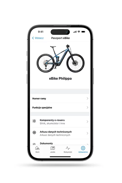 Karnet eBike na wyświetlaczu smartfona, obok roweru elektrycznego oraz istotnych informacji.