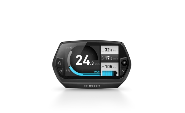 Nyon ordinateur de bord de Bosch eBike Systems isolé sur fond blanc.