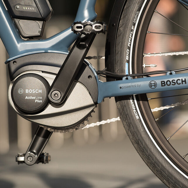 Close-up of Active Line Plus on a blue eBike.