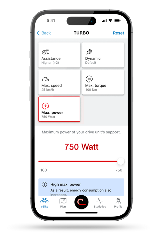 Screenshot of the phone display showing the power options and settings.